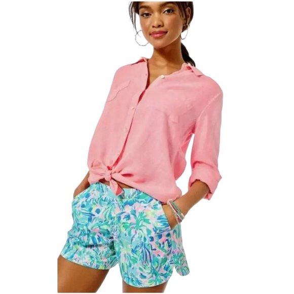 Lilly Pulitzer Pants - Lilly Pulitzer Blue And Pink Ocean View Ibiza Cabana Cocktail Shorts Size XS